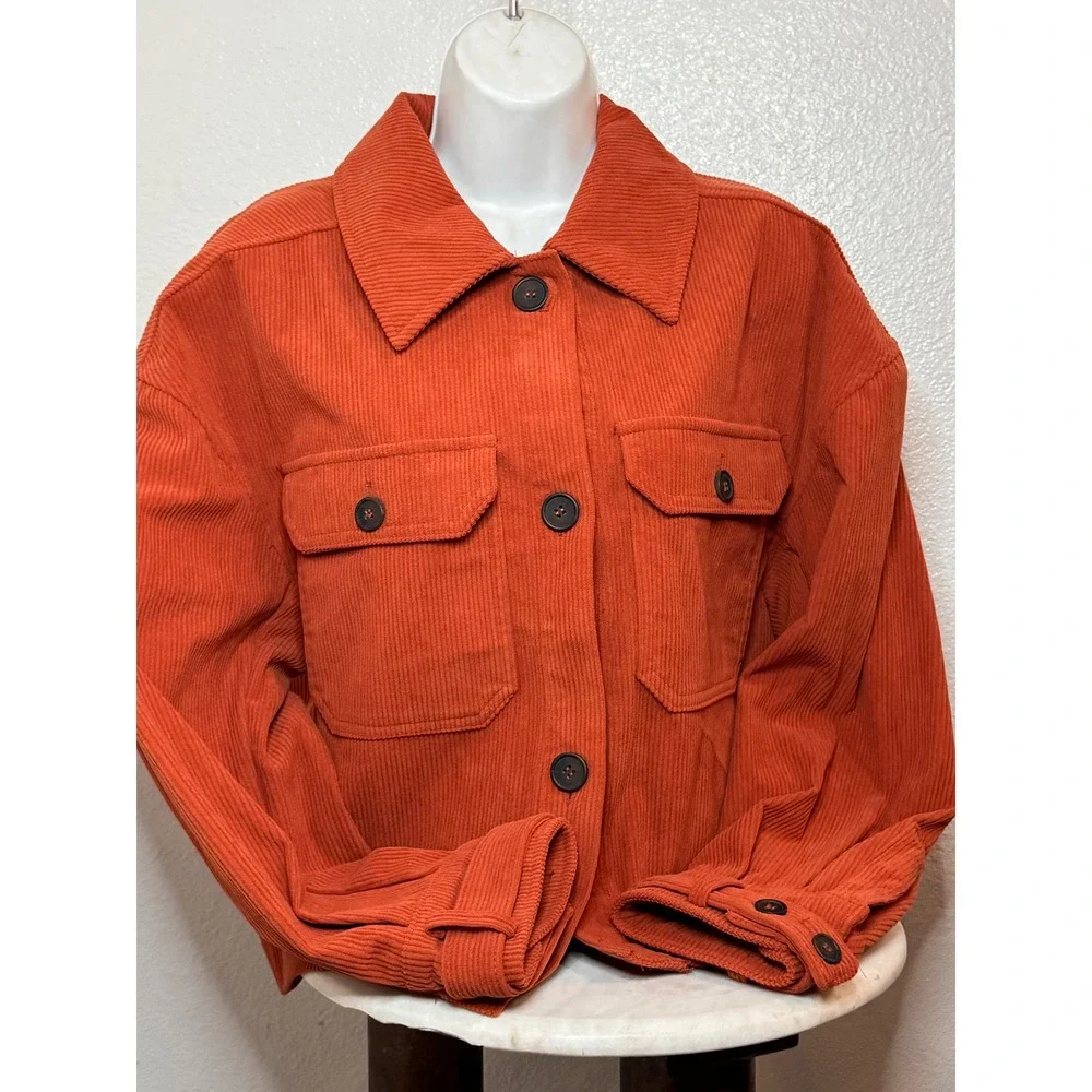 Avec Les Filles Corduroy Shacket M Rust Orange Crop Jacket Shoulder oversize